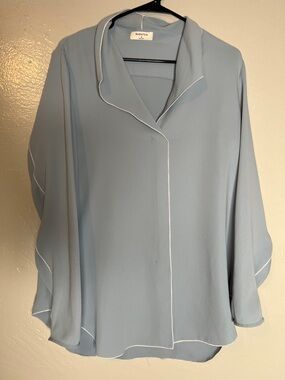 Babaton Aritzia Rena Blue Matte Satin Blouse Medium Lagenlook Coastal